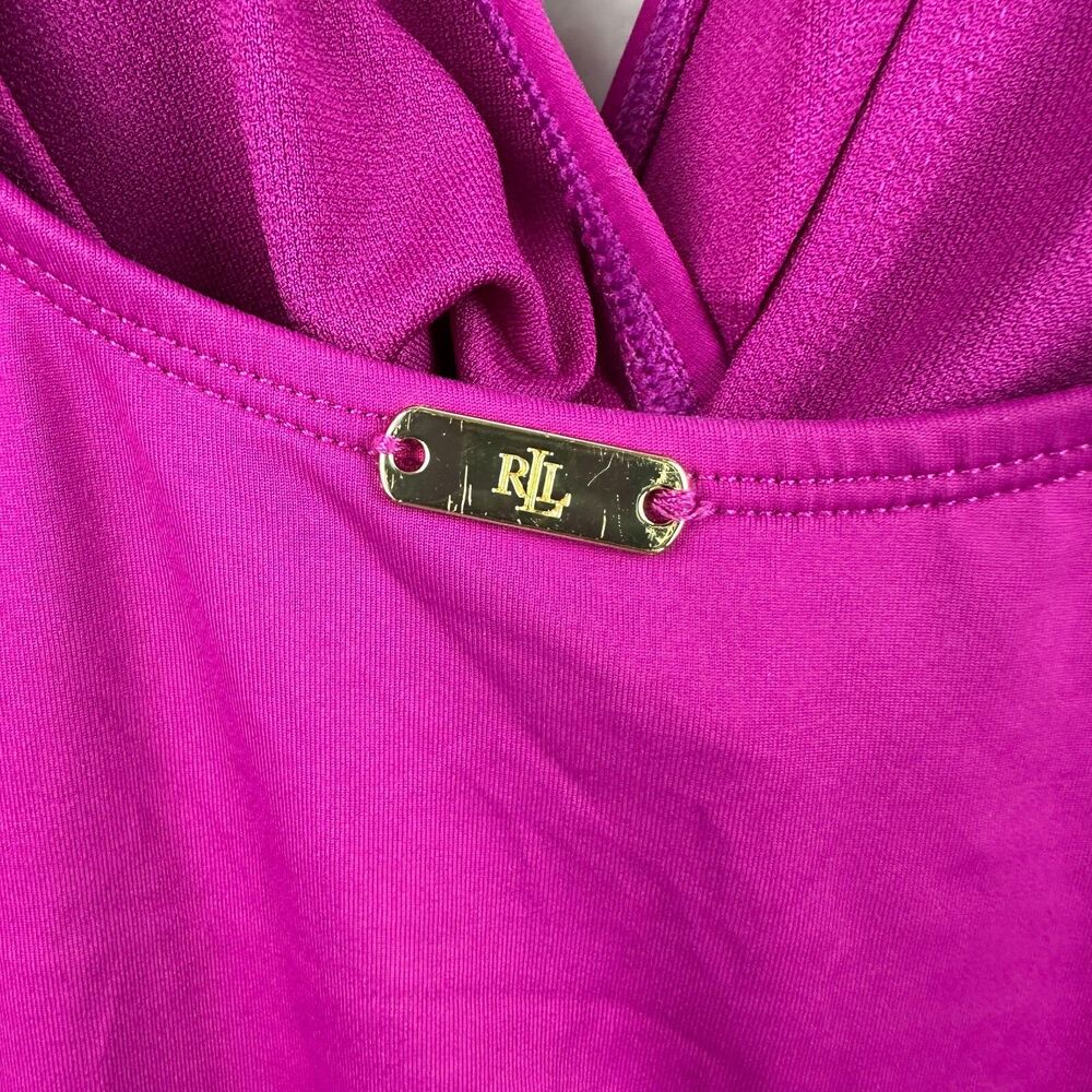2/$30 Lauren Ralph Lauren One Piece Swimsuit Womens M Ruched Slimming Boho Retro - Picture 7 of 11